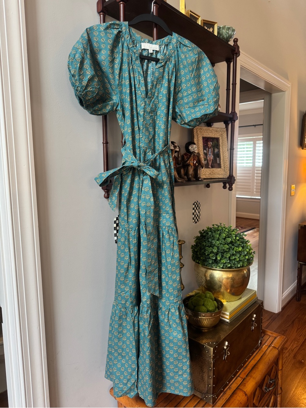 Pinch Teal Floral Puff-Sleeve Maxi Dress